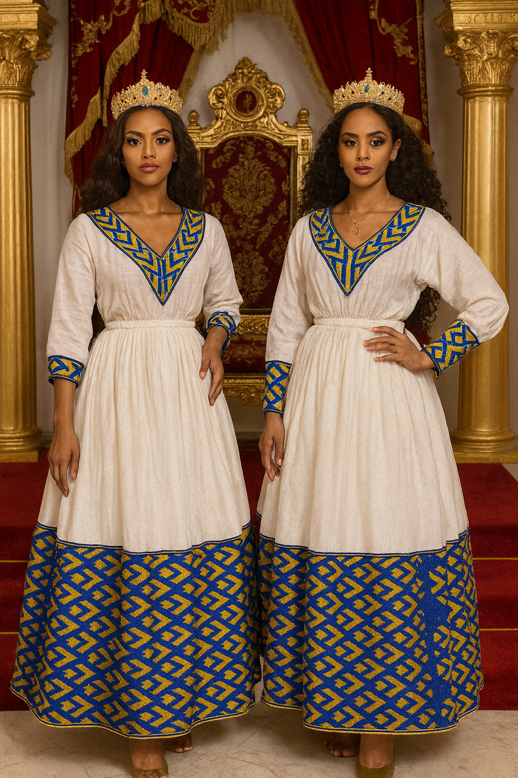 Elegant Ethiopian Dress with blue & gold details