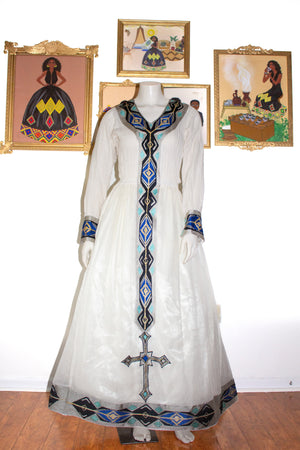 Blue Ethiopian Dress, Traditional Habesha Kemis Zuria