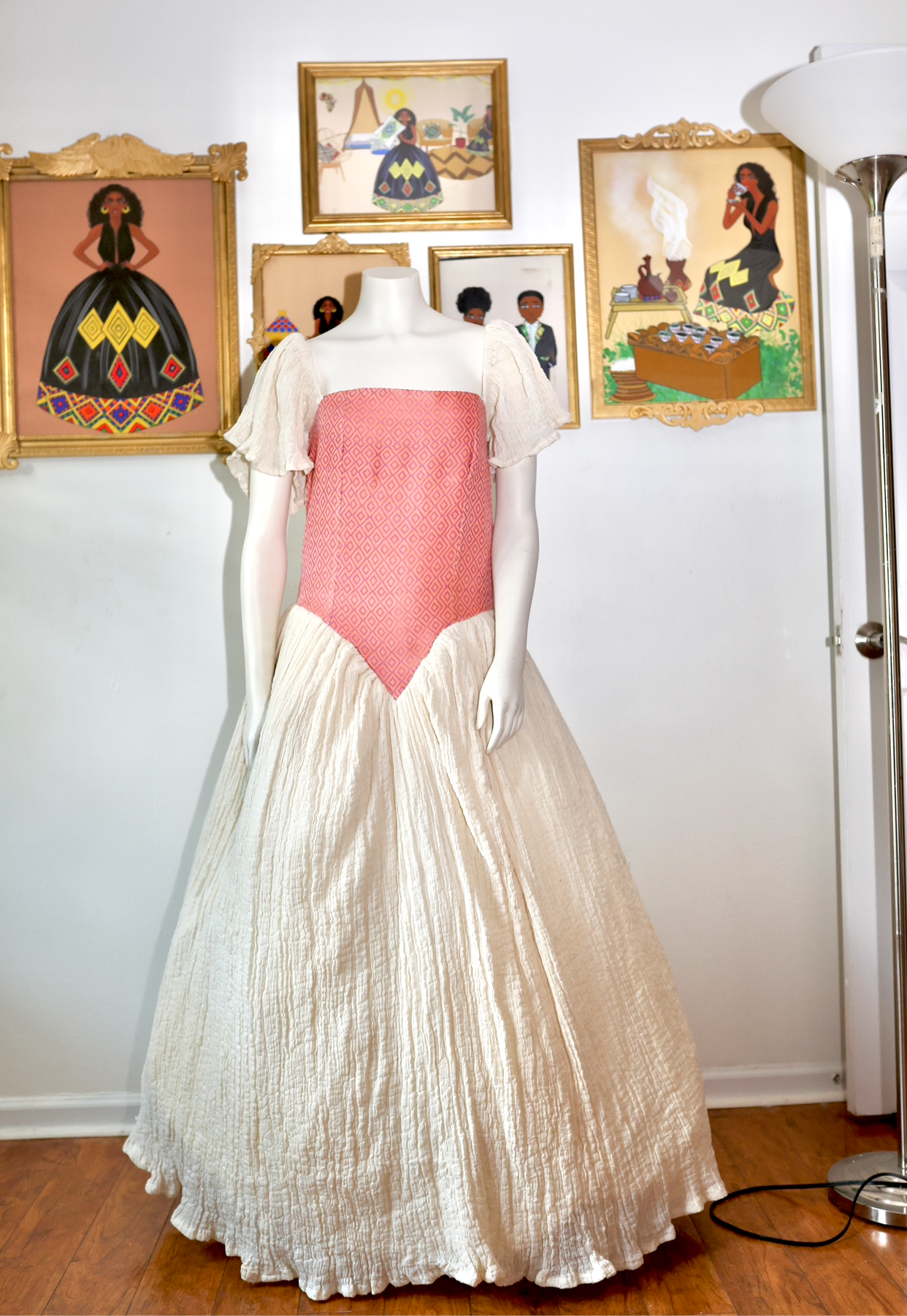 Pink Ethiopian Dress, Modern Habesha Kemis, Corset Zuria