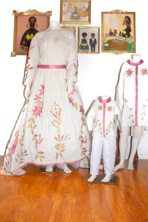 Pink Floral Ethiopian Shirt for Kids, Children Habesha Clothing