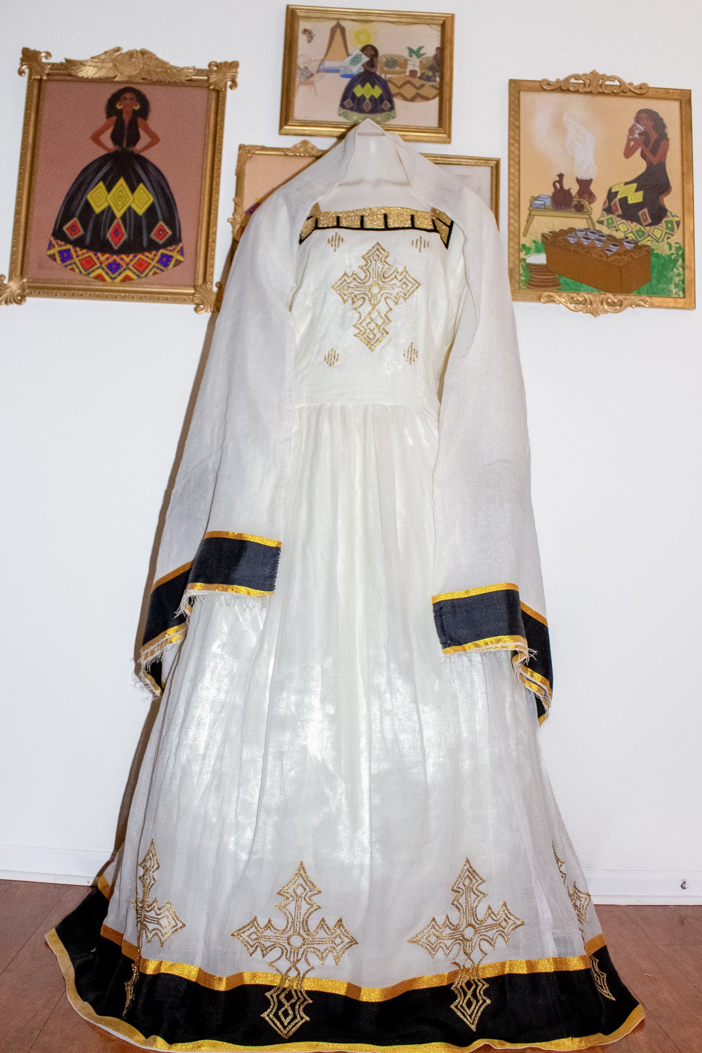 Black & Gold Ethiopian Dress, Meskel-Embroidered Zuria Habesha Kemis, Black & Gold Ethiopian Dress, Meskel-Embroidered Zuria Habesha Kemis,