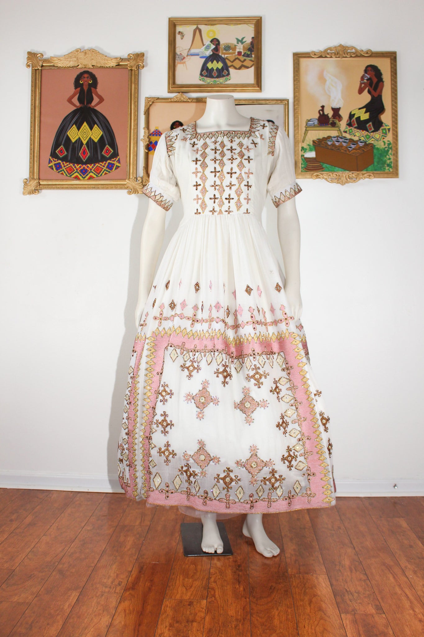 modern ethiopian wedding dress Gold & Green Ethiopian Wedding Dress Bridal Habesha Kemis XS