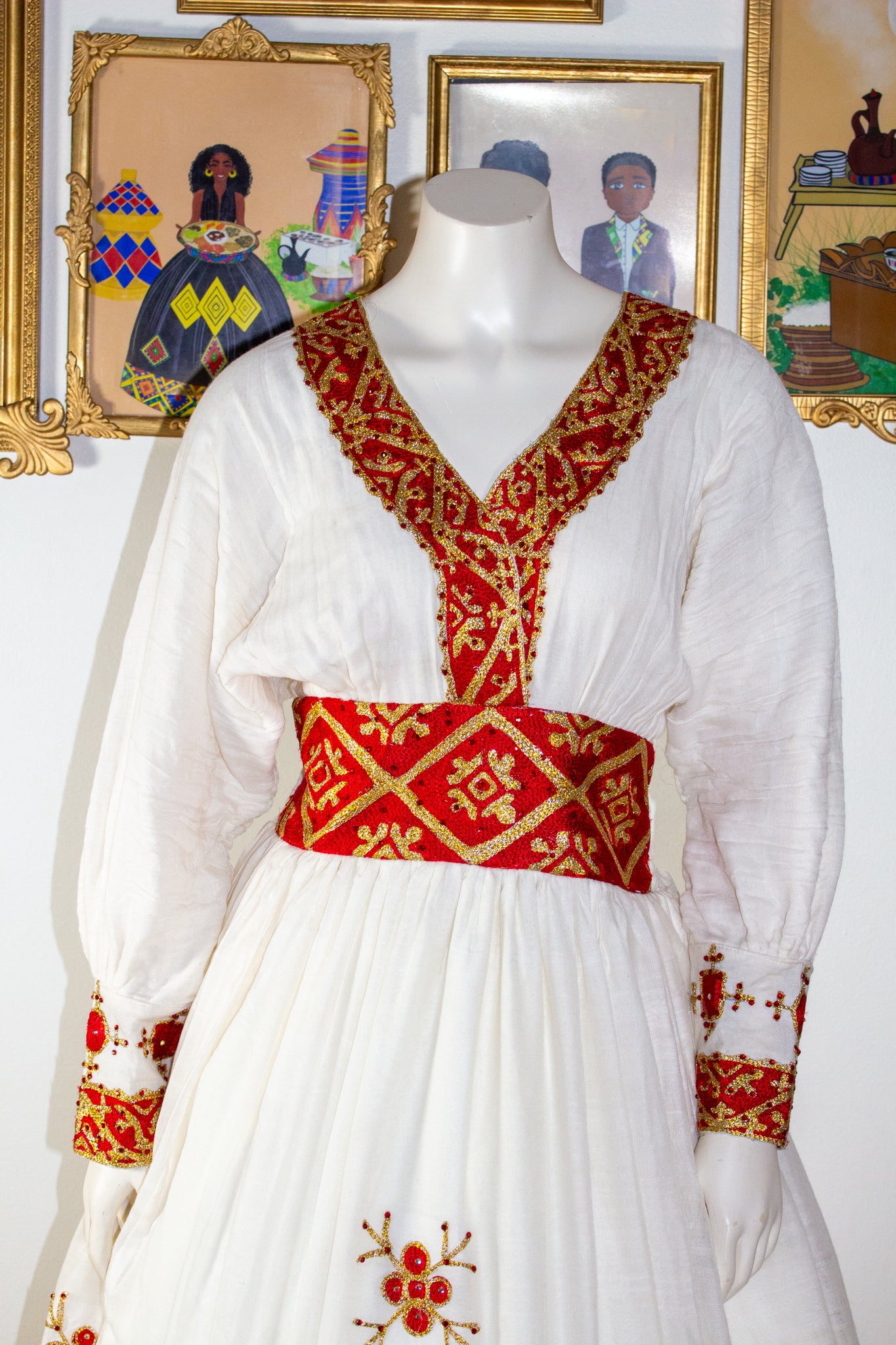 Red Zuria Red Ethiopian Dress, Couple’s Matching Set Zuria Habesha Kemis for Eth