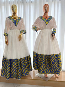 Elegant Ethiopian Dress with blue & gold details