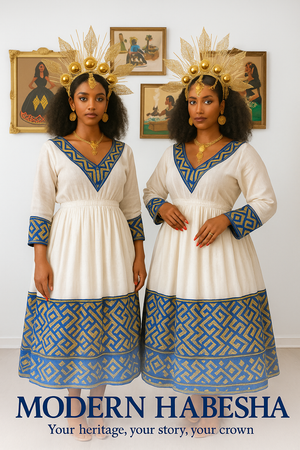 Elegant Ethiopian Dress with blue & gold details