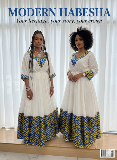 Elegant Ethiopian Dress with blue & gold details