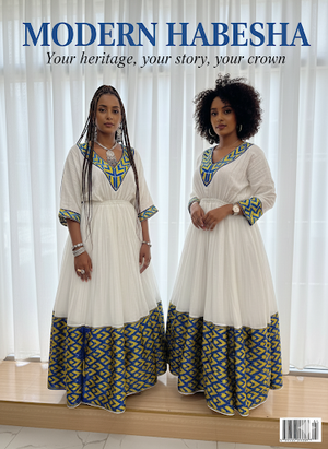 Elegant Ethiopian Dress with blue & gold details