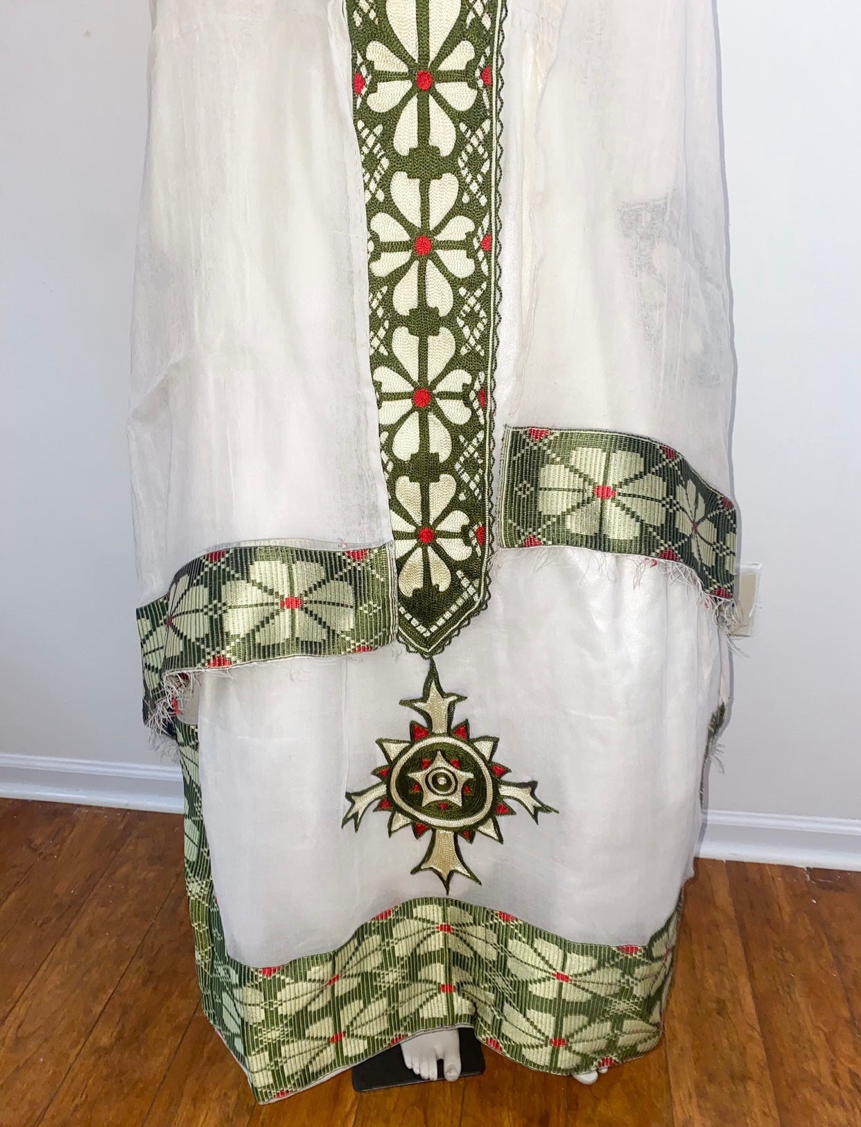 Green Ethiopian Dress, Enkutatash-Style Ethiopian New Year Zuria Habesha Kemis, Floral Habesha Dress