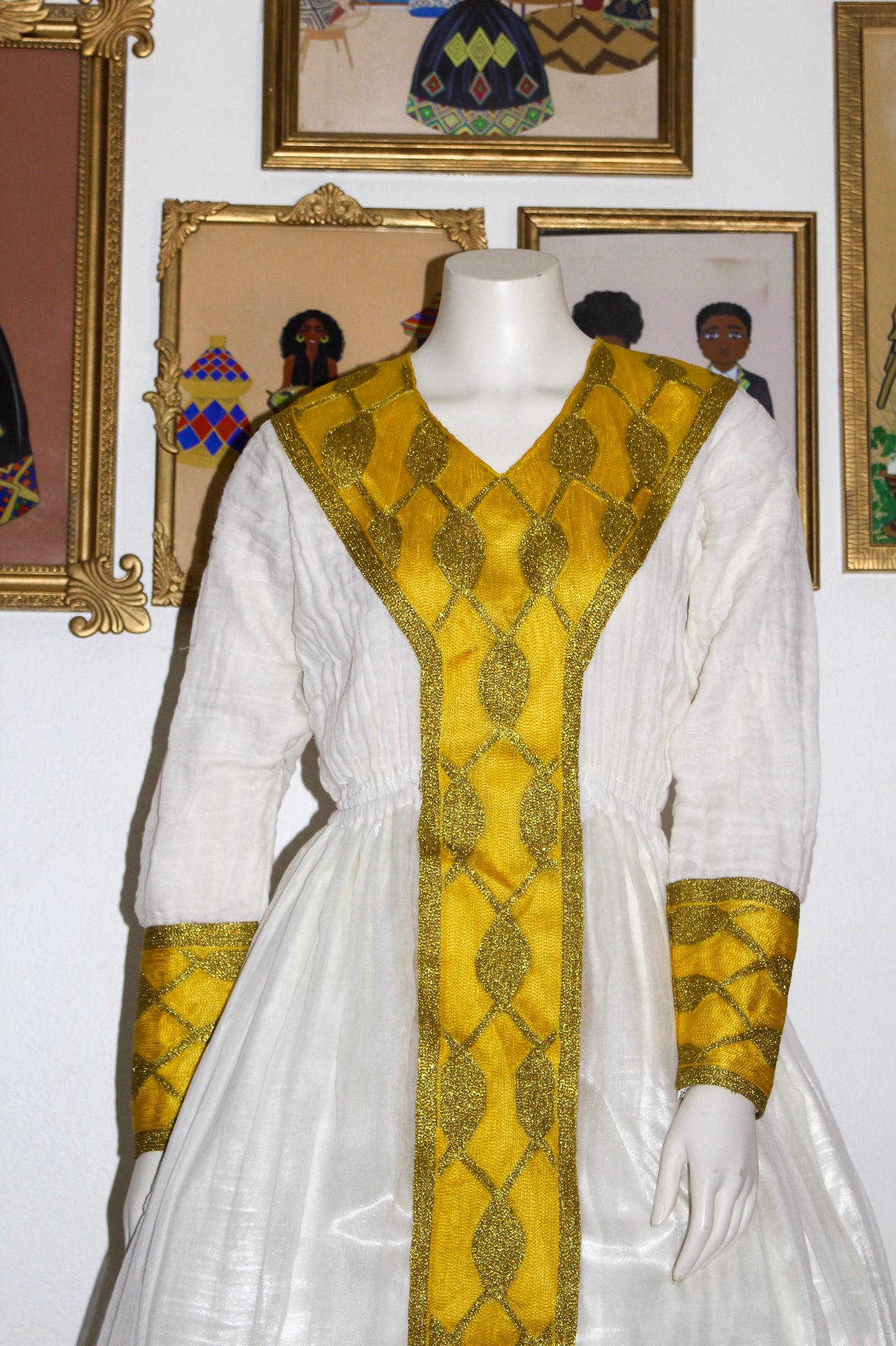 Yellow Ethiopian Dress, Bright Habesha Kemis