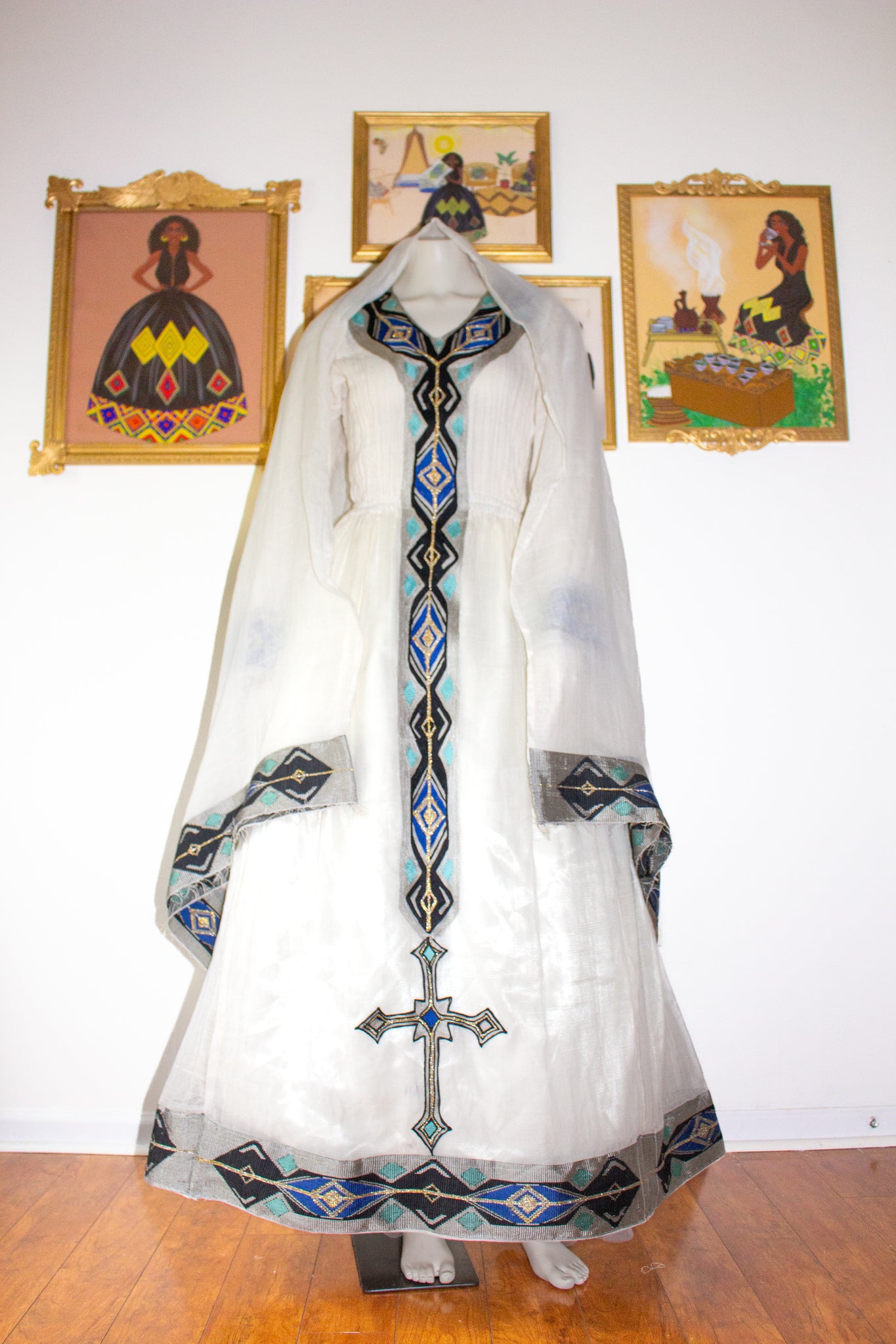 Blue Ethiopian Dress, Traditional Habesha Kemis Zuria