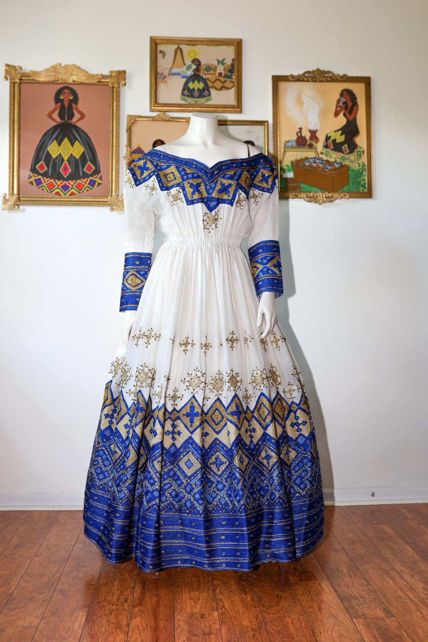 Blue Ethiopian Wedding Dress, Matching Couple habesha Kemis Zuria and Shirt