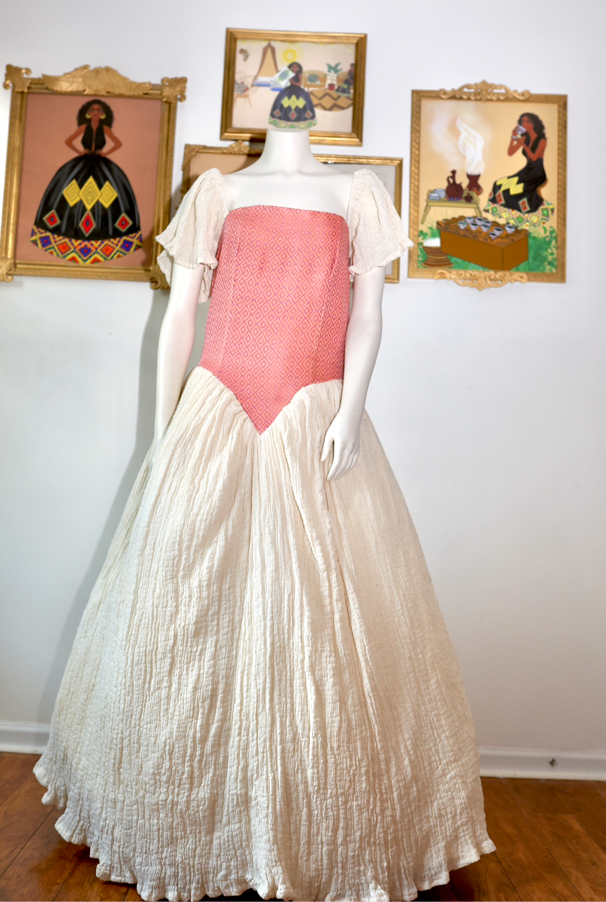 Pink Ethiopian Dress, Modern Habesha Kemis, Corset Zuria