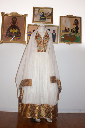 Brown Ethiopian Dress, Elegant Zuria Habesha Kemis, Ethiopian Wedding Dress, Eritrean Wedding Dress