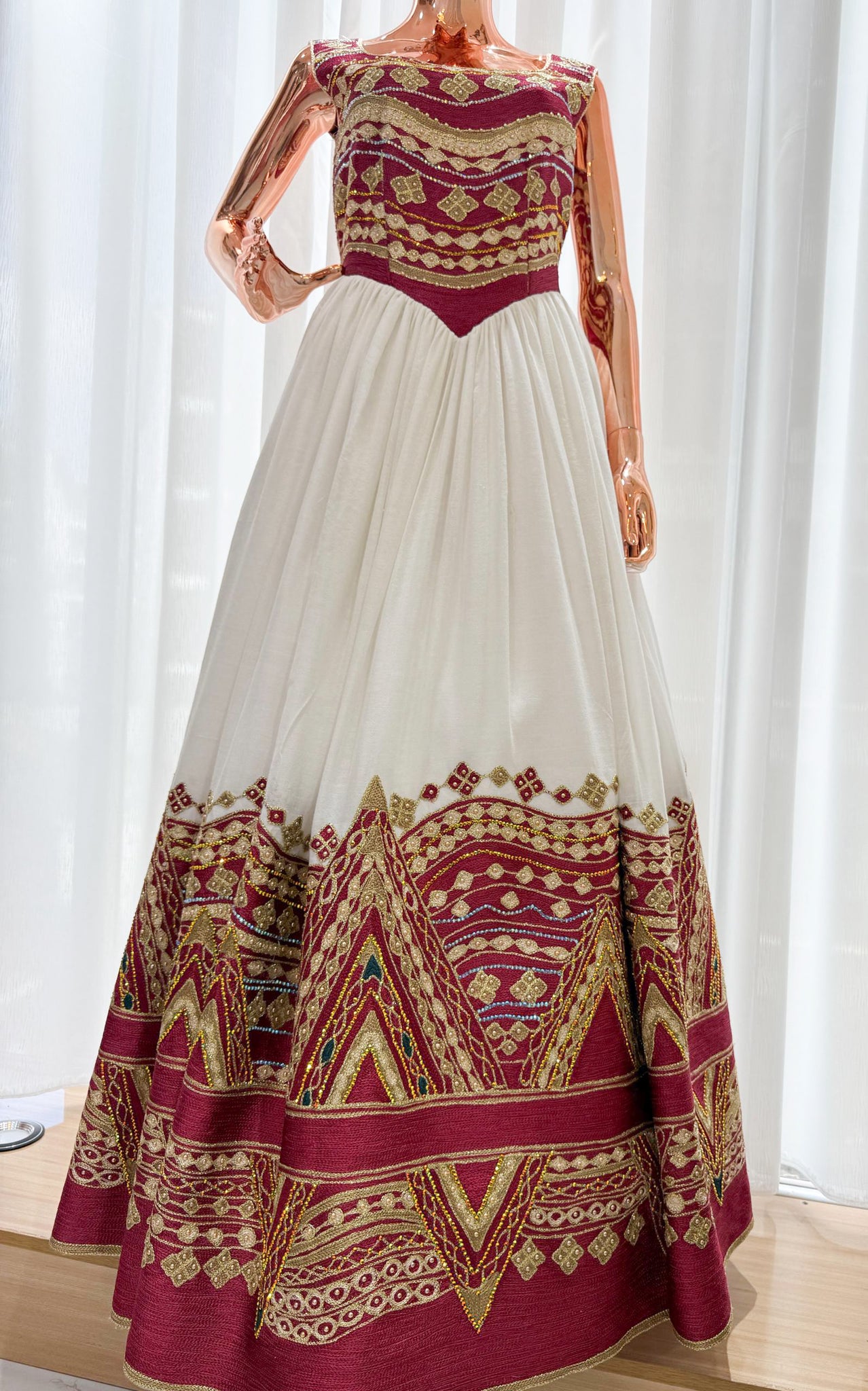 Elegant Red-Embroidered Ethiopian Dress