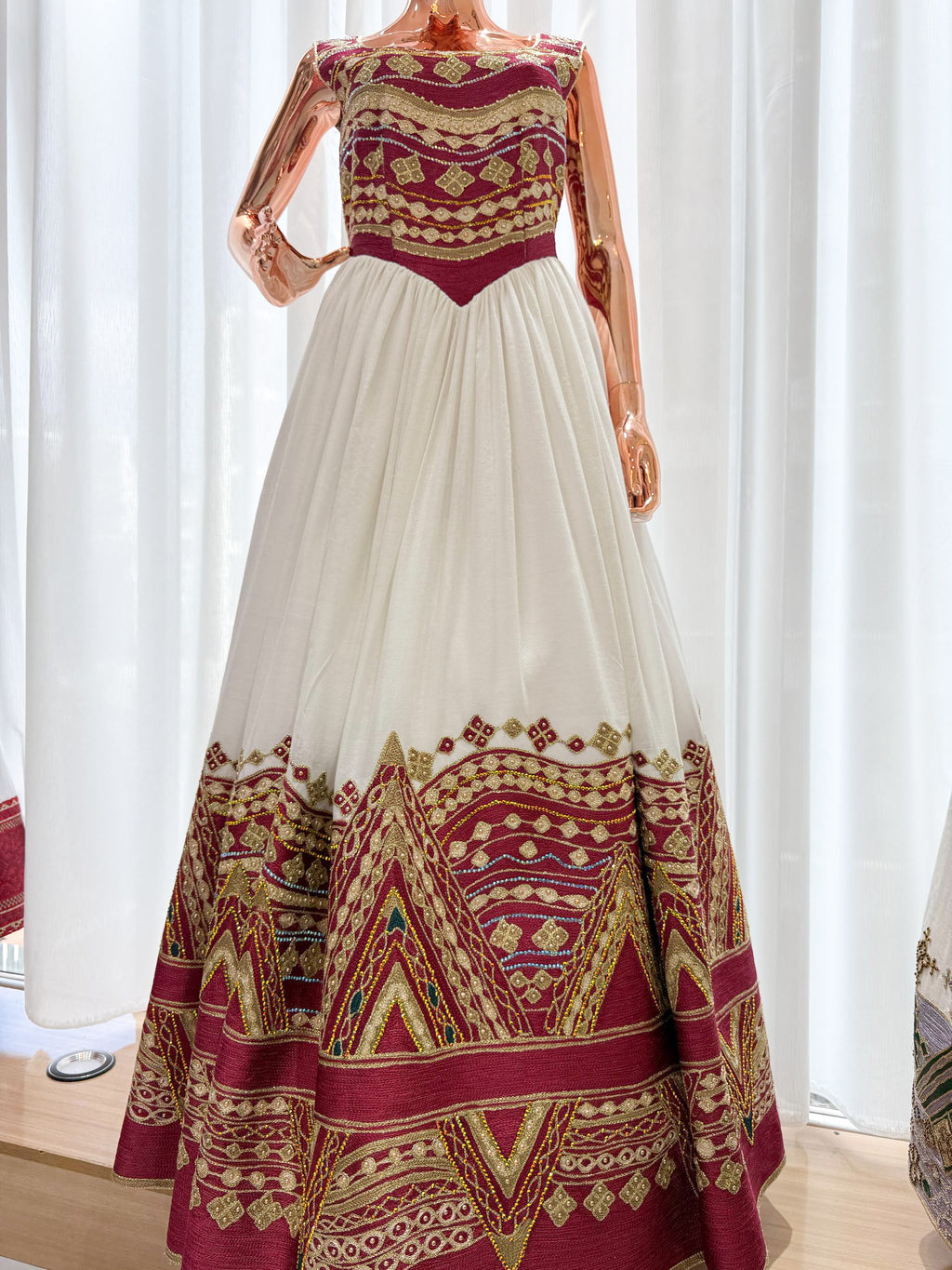 Elegant Red-Embroidered Ethiopian Dress