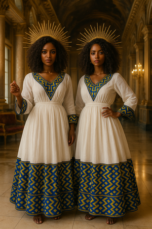 Elegant Ethiopian Dress with blue & gold details