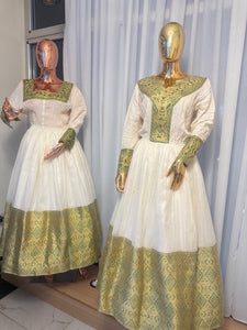 Green Embroidered Ethiopian Dress, Elegant Zuria Habesha Kemis, Habesha Dress