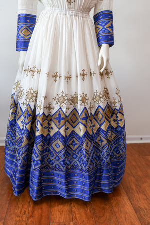 Blue off-Shoulder Ethiopian Dress, Wedding Habesha Kemis, Bridal Zuria
