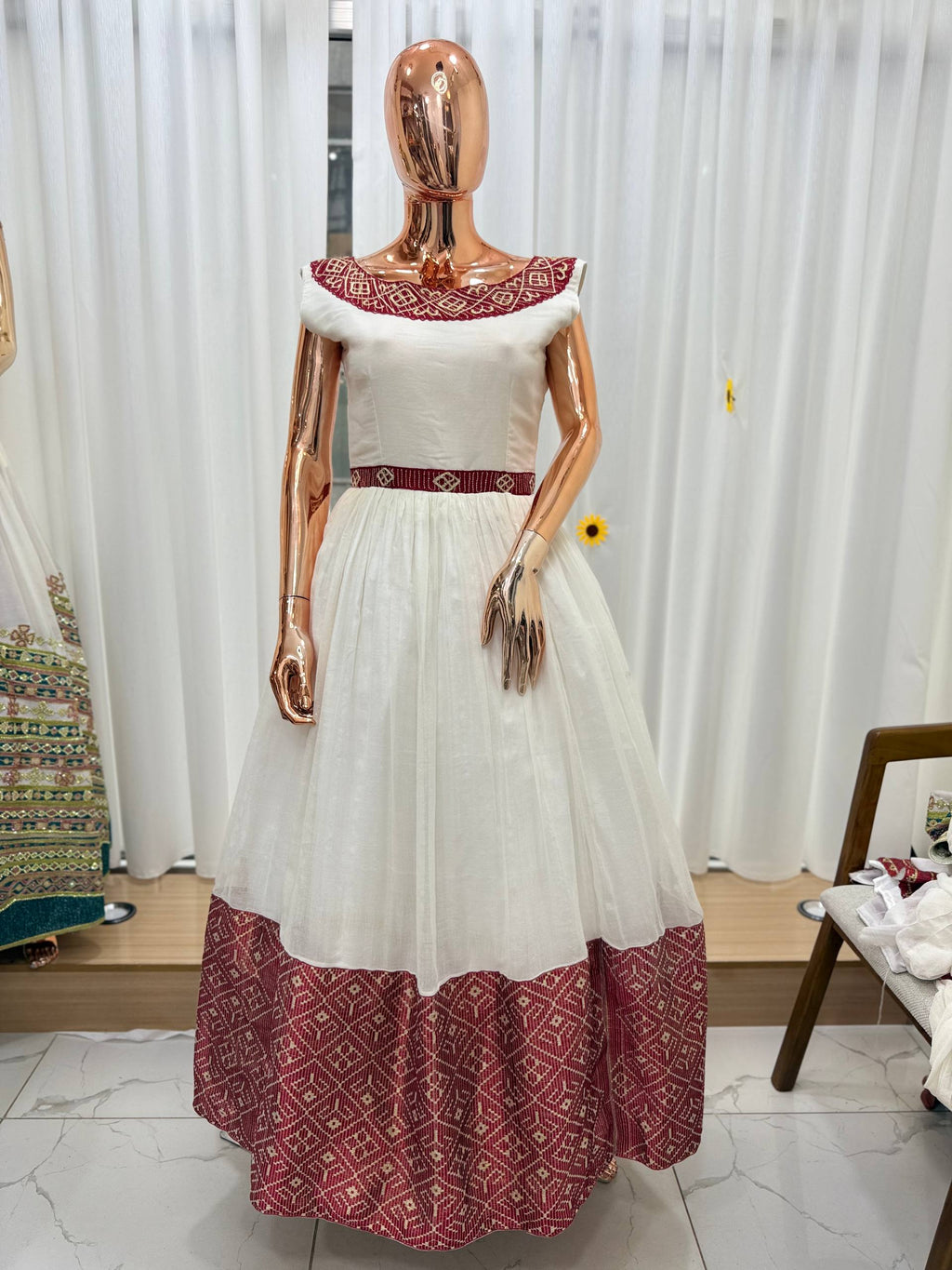 Elegant Red Ethiopian Dress, Habesha Kemis, Zuria