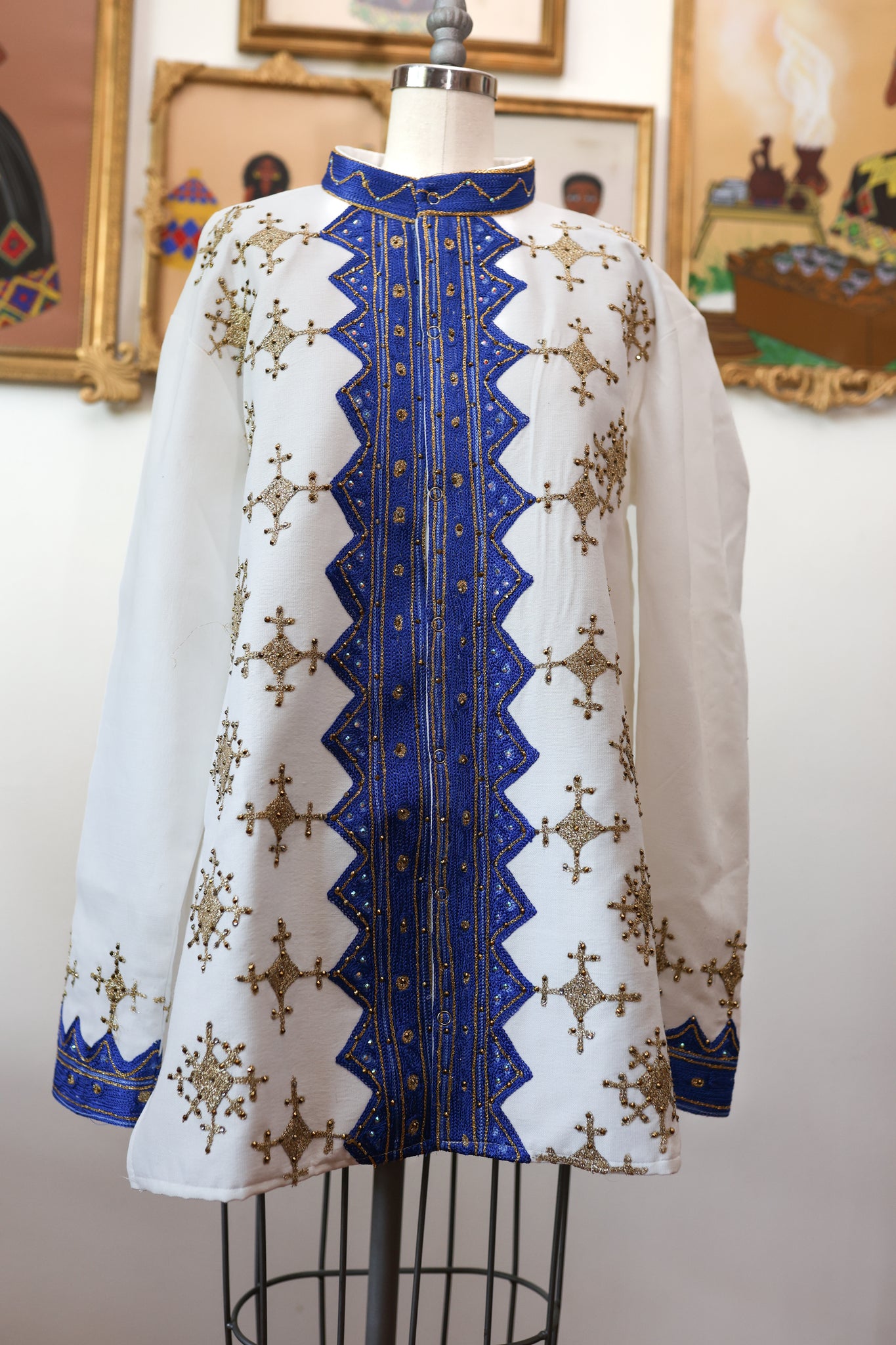 Blue Ethiopian Wedding Dress, Matching Couple habesha Kemis Zuria and Shirt