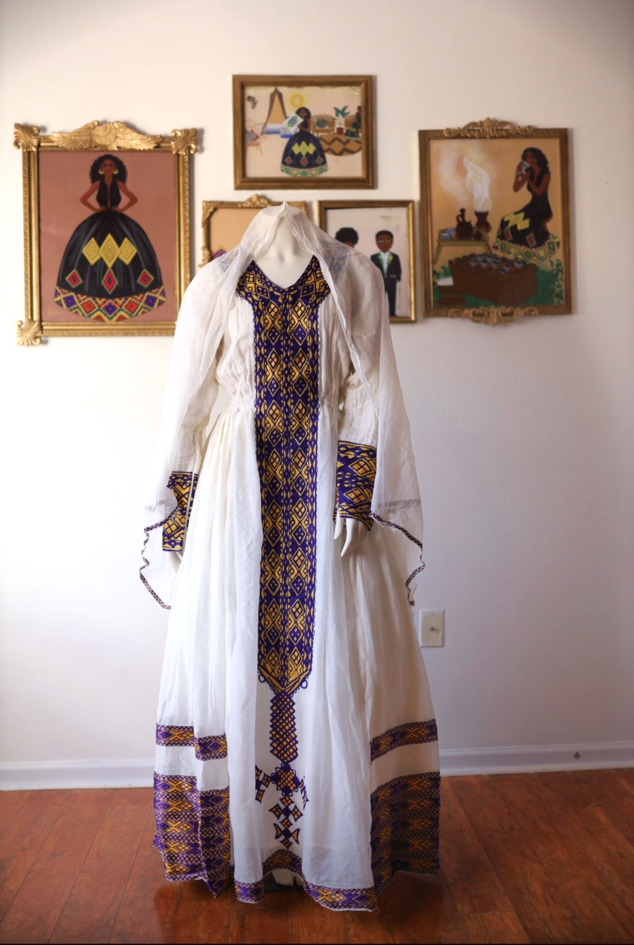 Purple Ethiopian Dress, Regal Zuria Habesha Kemis, Mother and Daughter Matching Set Habesha Dresses,