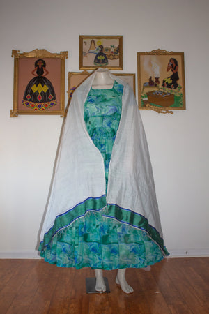 Ethiopian Shiffon /Chiffon Dress with Habesha Kemis Netela