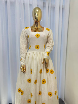 Yellow Ethiopian Dress, Enkutatash-Style Ethiopian New Year Zuria Habesha Kemis, Floral Habesha Dress