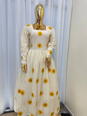 Yellow Ethiopian Dress, Enkutatash-Style Ethiopian New Year Zuria Habesha Kemis, Floral Habesha Dress