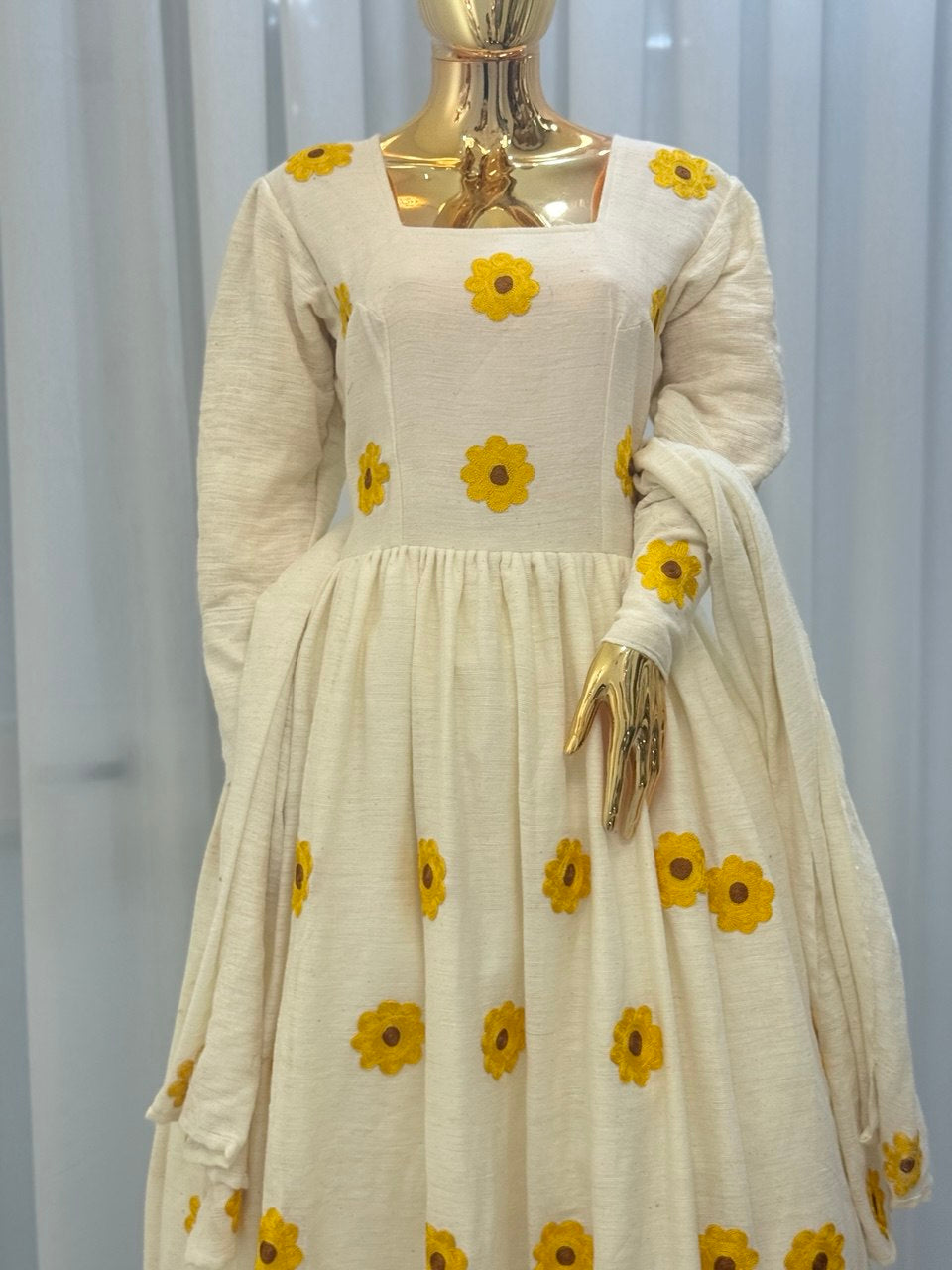 Yellow Ethiopian Dress, Enkutatash-Style Ethiopian New Year Zuria Habesha Kemis, Floral Habesha Dress