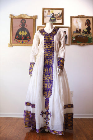 Purple Ethiopian Dress, Regal Zuria Habesha Kemis, Mother and Daughter Matching Set Habesha Dresses,