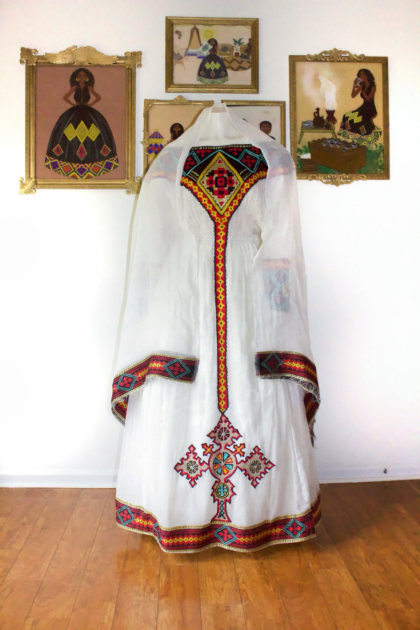 off shoulder habesha dress Off-Shoulder Habesha Dress with multicolor Tibeb Contemporary Ethiopian Dress