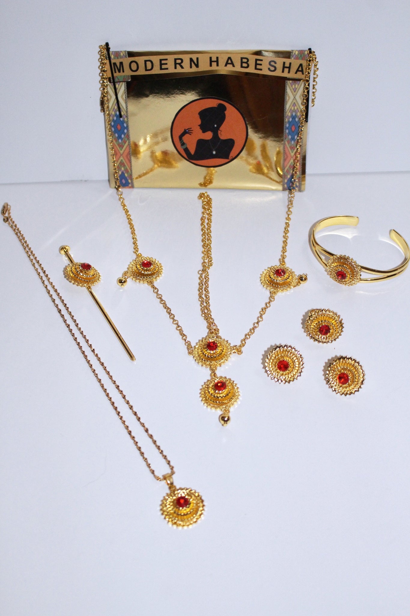 Red Habesha Jewelry Set