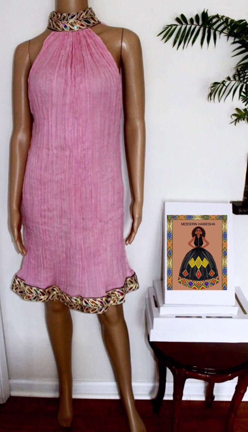habesha dress pink Pink Chiffon/ethiopian and Eritrean Traditional Habesha Dress